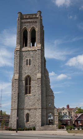 Picture of The Walnut Hills Presbyterian Church's gothic tower. 